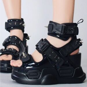 Edgy Black Platform Sandals with Spikes